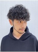 原宿ツイストスパイラルパーマメンズカットマッシュウルフ緩め