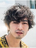 心斎橋シャドウパーマメンズマッシュウルフカット波巻きパーマ