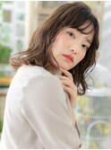 黒髪バレイヤージュ前下がりミディアムウルフa上尾20代30代40代