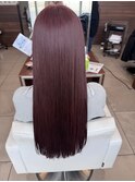 透明感大人可愛いワインレッドダブルカラーツヤ髪ストレートヘア