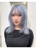 ブルーシルバー×ウルフカット×水色カラー×ケアブリーチ