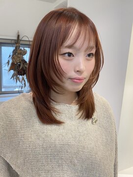 サンクプロジェクト(cinq PROJECT) コーラルピンクベージュオレンジブラウンレイヤーハッシュカット