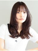 20代30代40代大人可愛い くすみカラー ロングレイヤー透け感ヘア