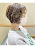 大人ショートボブ/アッシュベージュ/ハイライト/前髪/20代/30代