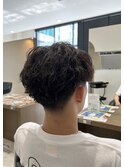 アップバング×波巻きパーマ
