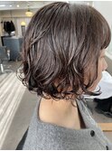 【中目黒】オリーブベージュボブパーマ☆白髪ぼかしカラー