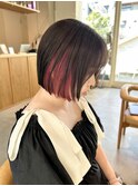 ブリーチデザインカラーインナーピンクとぱっつんボブ