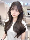 ワンホン/レイヤー/韓国ヘア/ぱっつん前髪/後れ毛/顔まわり