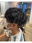 メンズヘアフェザーパーマサーフカール刈り上げセンターパート