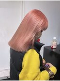 コーラルピンクオレンジベージュ切りっぱなしボブ