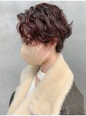 ハンサムショート、ニュアンスパーマ、ピンクブラウン