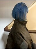 【くすみAqua】ブルーカラー_ハイトーンボブ_ミニボブ
