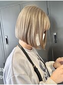 切りっぱなしボブ/ハイトーンカラー/ベージュ/髪質改善