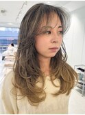 海外風ハイライトカラーレイヤーカットカーテンバング