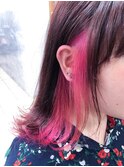 耳掛けが可愛い！ベース暗めピンク×インナーカラーピンク♪
