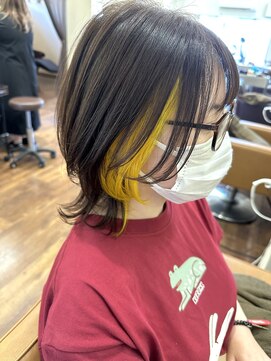 リミットヘアー 大在店(Remit hair) 【Remit田辺】インナーカラーイエロー