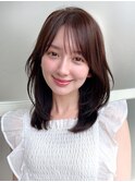 美髪ミディアムストレート寒色系カラー極細ハイライト