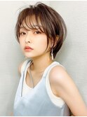 耳かけショートボブ似合わせカット30代40代チェリーブラウン