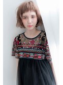 ★くびレイヤーエモージュ斜めバング小顔愛されグレージュカラー