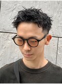 ダークアッシュニュアンスパーマ韓国マッシュベリーショート