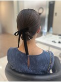【結婚式お呼ばれヘアセット】シニヨンアレンジ×パールシール