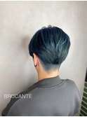 ネイビー マッシュ ハイトーン 青髪 刈り上げ ケアブリーチ 韓国