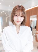 20代30代大人可愛いピンクベージュ丸顔マルチダボブ