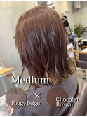 20代30代くすみベージュ束感シースルーバングミディアム