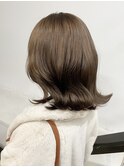 原宿オリーブブラウン韓国顔周りレイヤーカットブリーチカラー