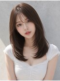 ミディアムレイヤー顔周りレイヤー小顔カット透明感カラー