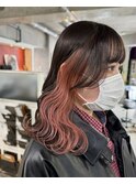 人気インナーカラー/イヤリングカラーオレンジ/オレンジベージュ