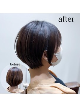 リュドール 栄(Rue D’or) ダークブラウンショートカットシースルー前髪耳掛け