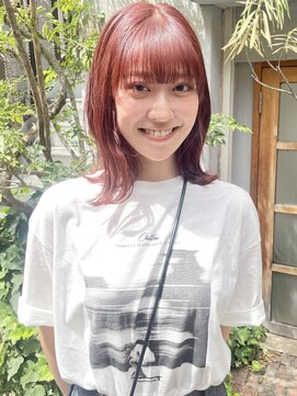 ラミエバイメルト 下北沢(lamie by melt) ブリーチなしダブルカラー秋透明感こっくりチェリーピンク/毛利