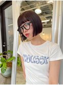 レッドブラウン/切りっぱなしボブ/ぱっつんボブ