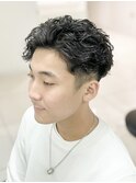 ハーフバックツイストスパイラルパーマメンズオールバック