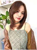 ミディアムストレートバタフライカット髪質改善ハイレイヤー