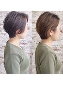 小顔に見せるヘアワンサイドショート×パープルベージュ錦糸町