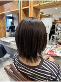 大人可愛い切りっぱなしひし形レイヤーカットモカベージュ