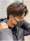 マスクに似合うセンターパートアップバング刈り上げなし理容室
