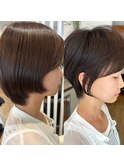 大人可愛い20代30代40代前下がりショートボブ丸みショート◎