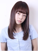 ヨファ ヘアー 芦屋店(YOFA hair) ぱっつん前髪美髪ストレートセミロングピンクベージュ0904