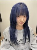 ブルーブラック/ネイビーブルー/レイヤーカット/ロングウルフ