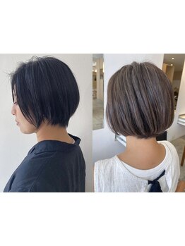 白髪を生かしたハイライトカラーや明るめカラーで、今までにないグレイカラーを叶えてくれる♪