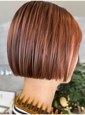 大人ショートボブ×ボブ×アプリコットオレンジ×切りっぱなし