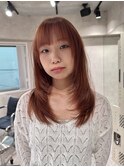 ブリーチなしダブルカラー/レイヤーカット/オレンジブラウン