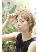 ゆるふわショート/ハイトーンカラー/ぱっつん前髪/30代40代50代