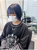 ショートウルフ　青髪　ネイビーブルー