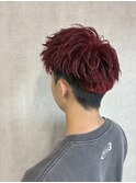 チェリーレッド　ワインレッド　刈り上げショート　ダブルカラー