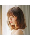 レイヤーカットナチュラルカールオリーブベージュ