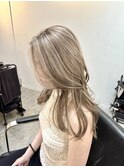 前髪アンブレラカラーこなれミディイメチェンウェーブパーマ